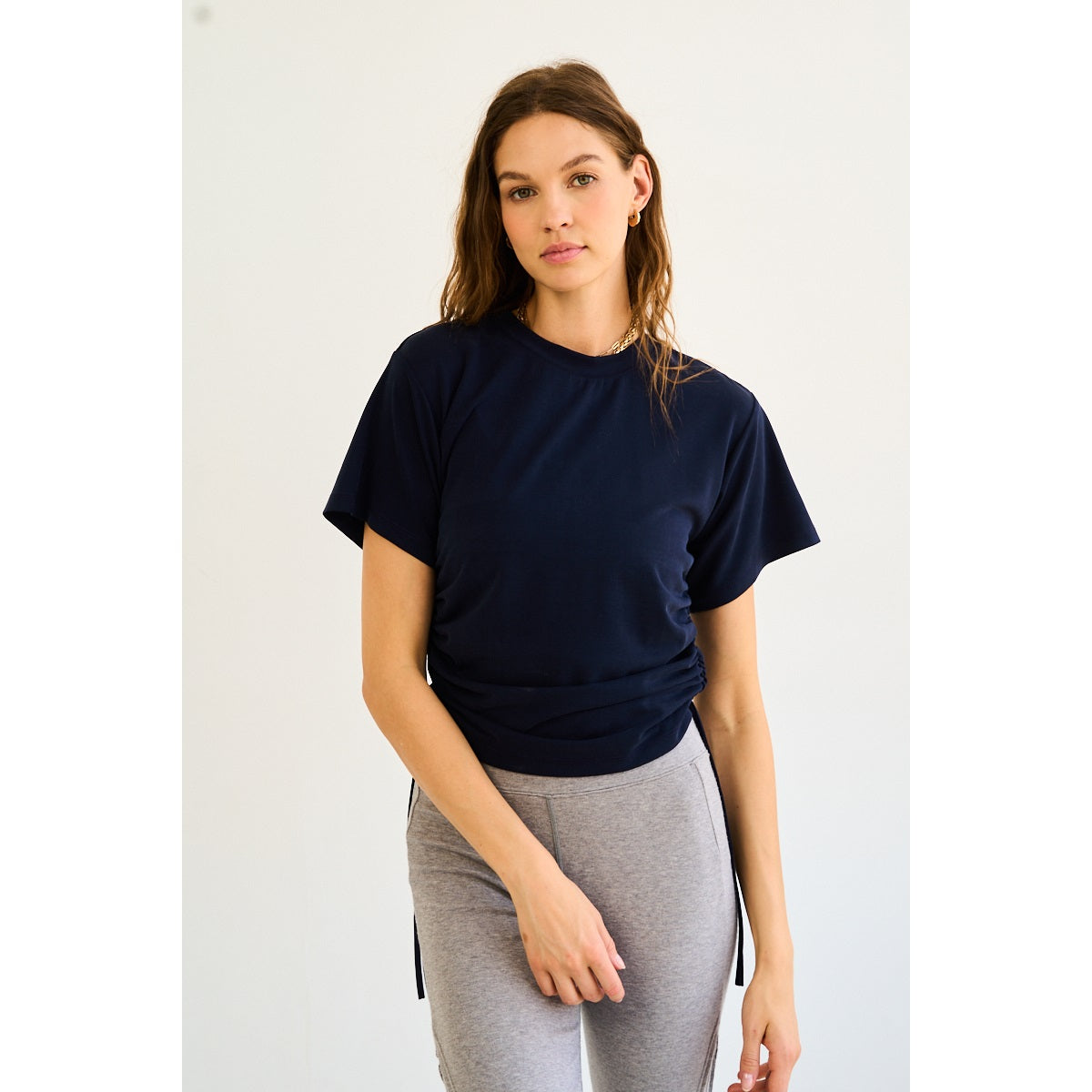 Side Ruched Soft Stretch Knit Top M2517