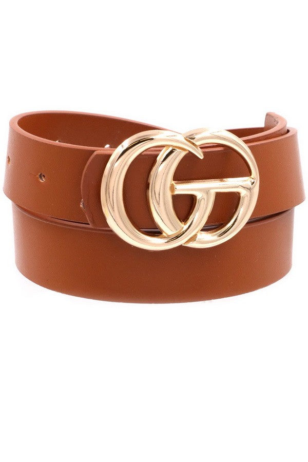 Faux Leather Double Metal Ring Buckle Belt 37671-BT