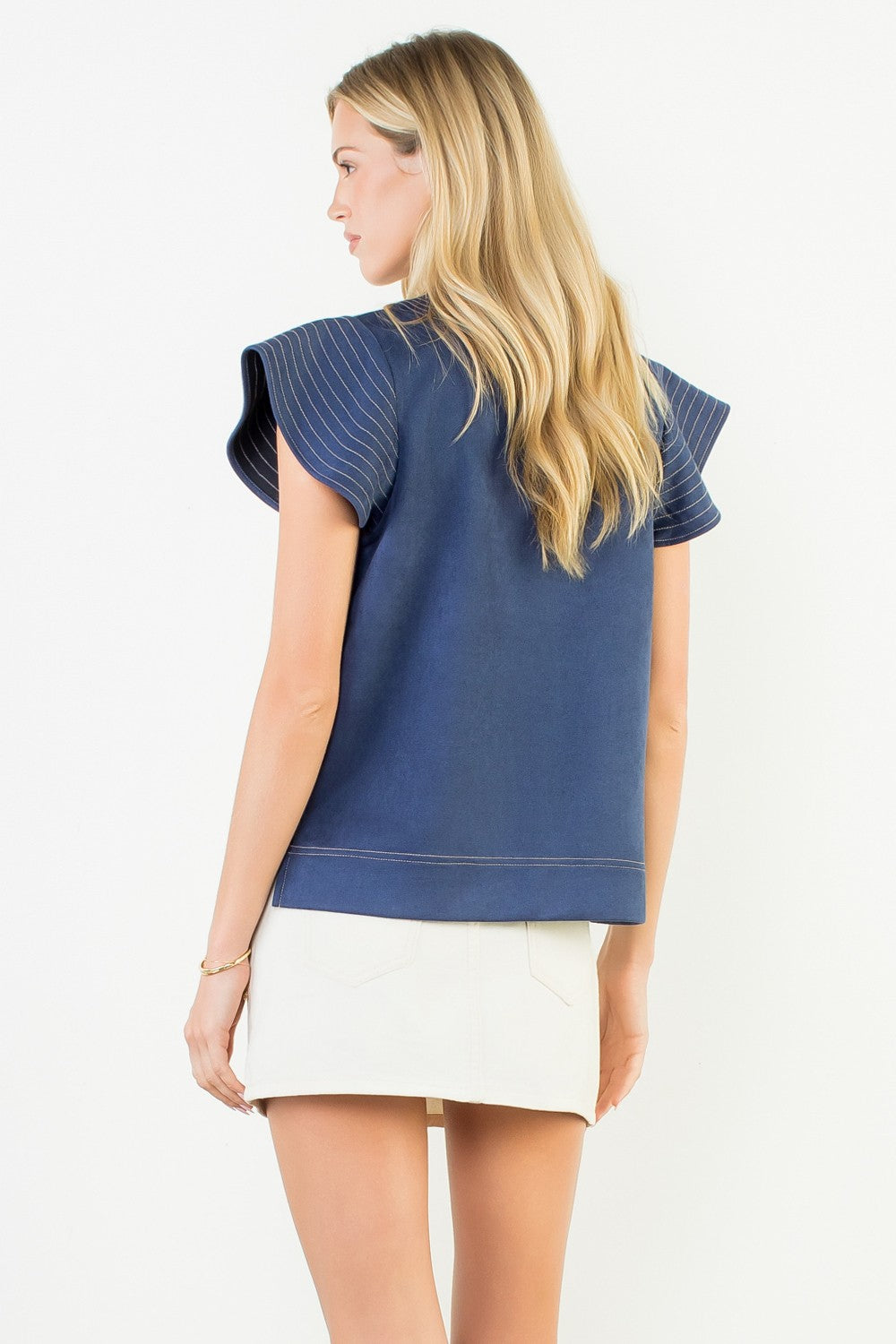 Flutter Sleeve V-neck Suede Top THS1821