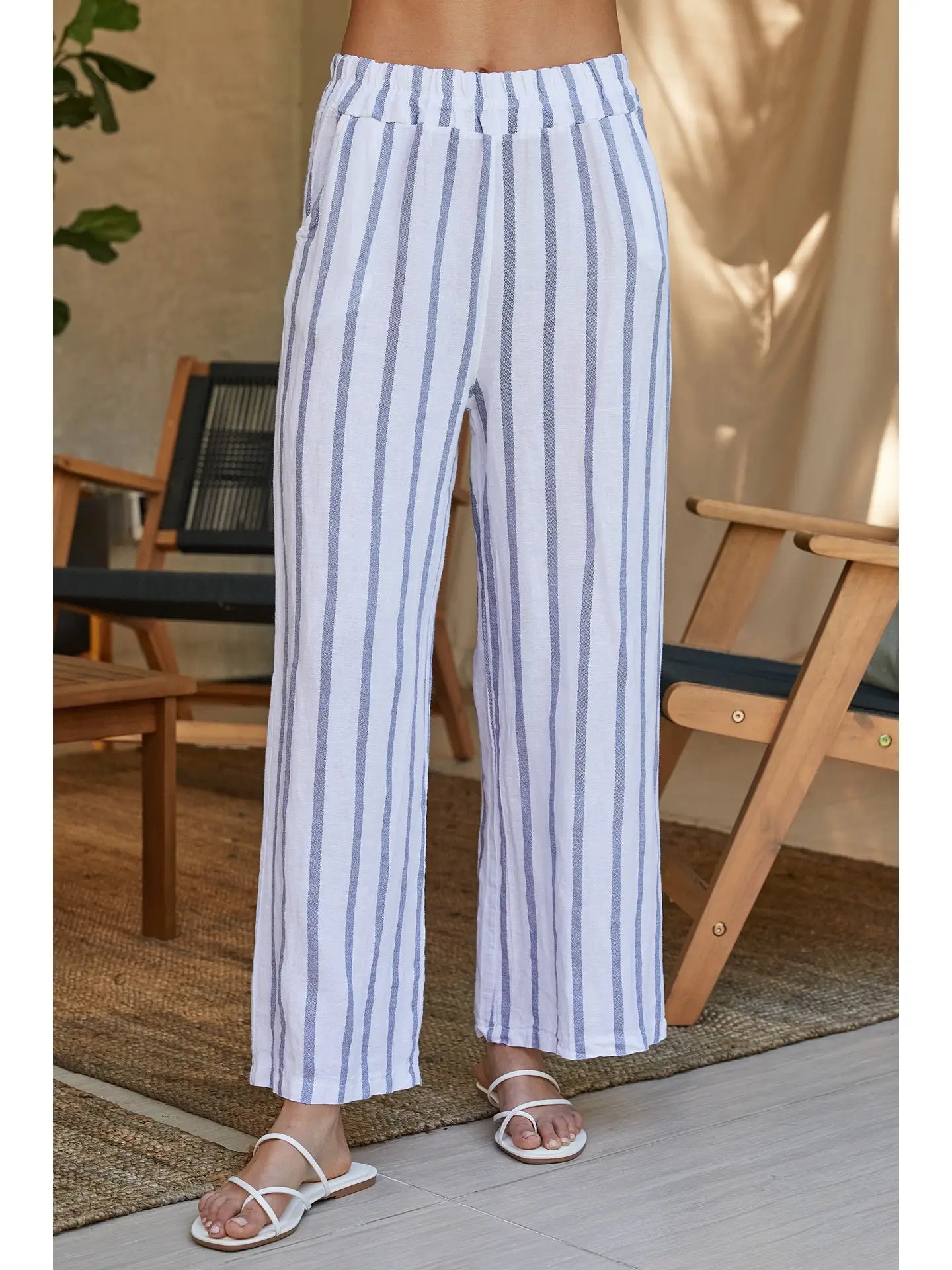 Linen Striped Wide Leg Pant 20061/154210