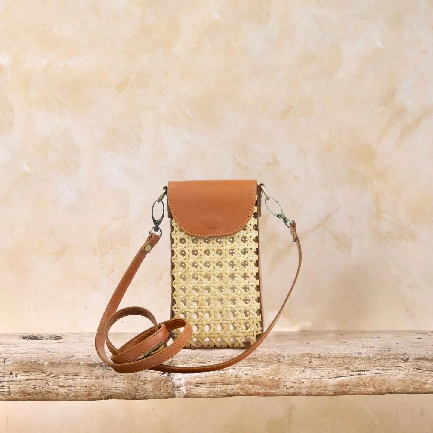 Cane Weave Cell Phone Crossbody Bag