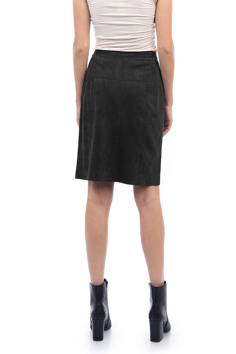 Faux Suede Button Front Midi Skirt TS117499