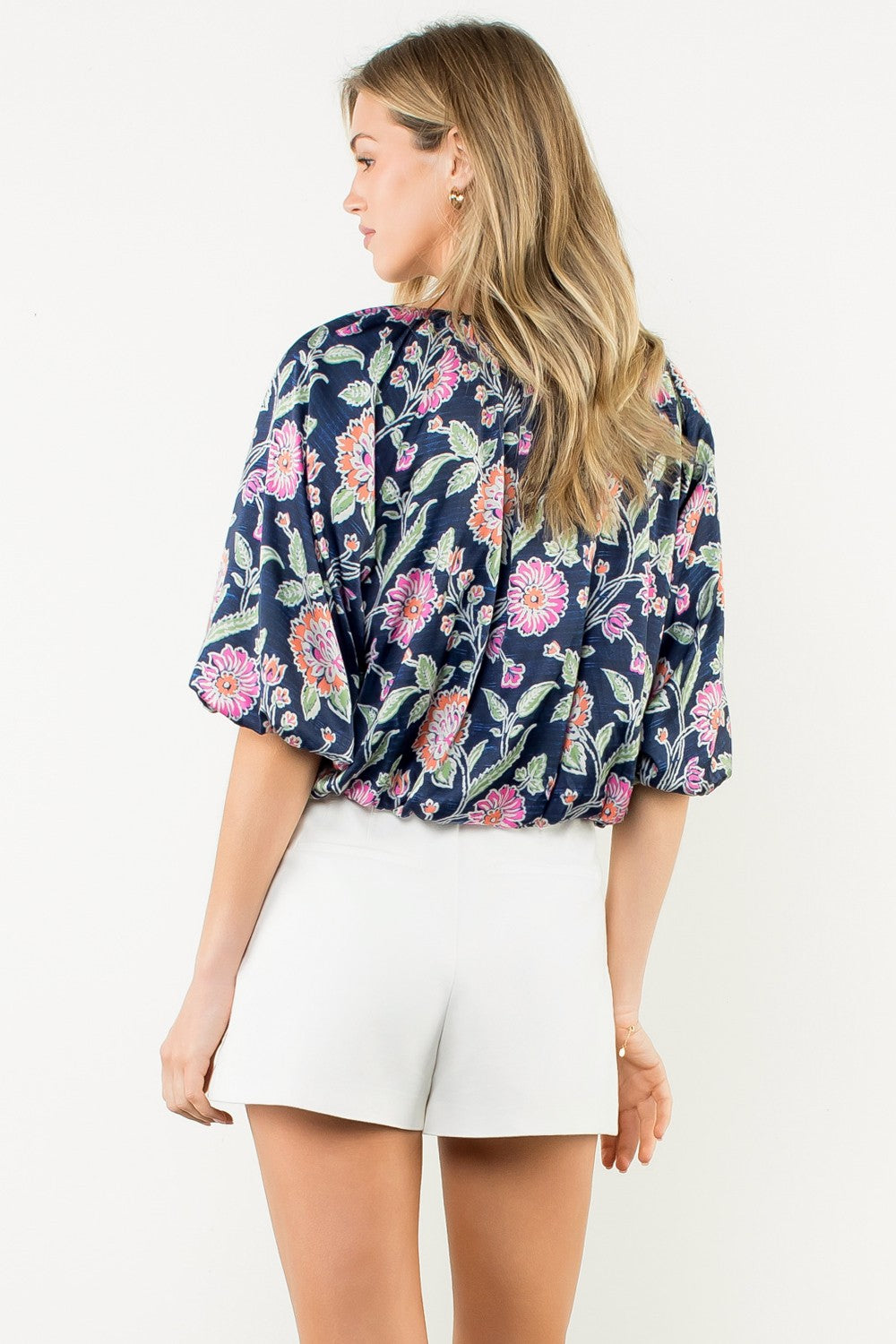Floral Boatneck Balloon Sleeve Top JH2291-1