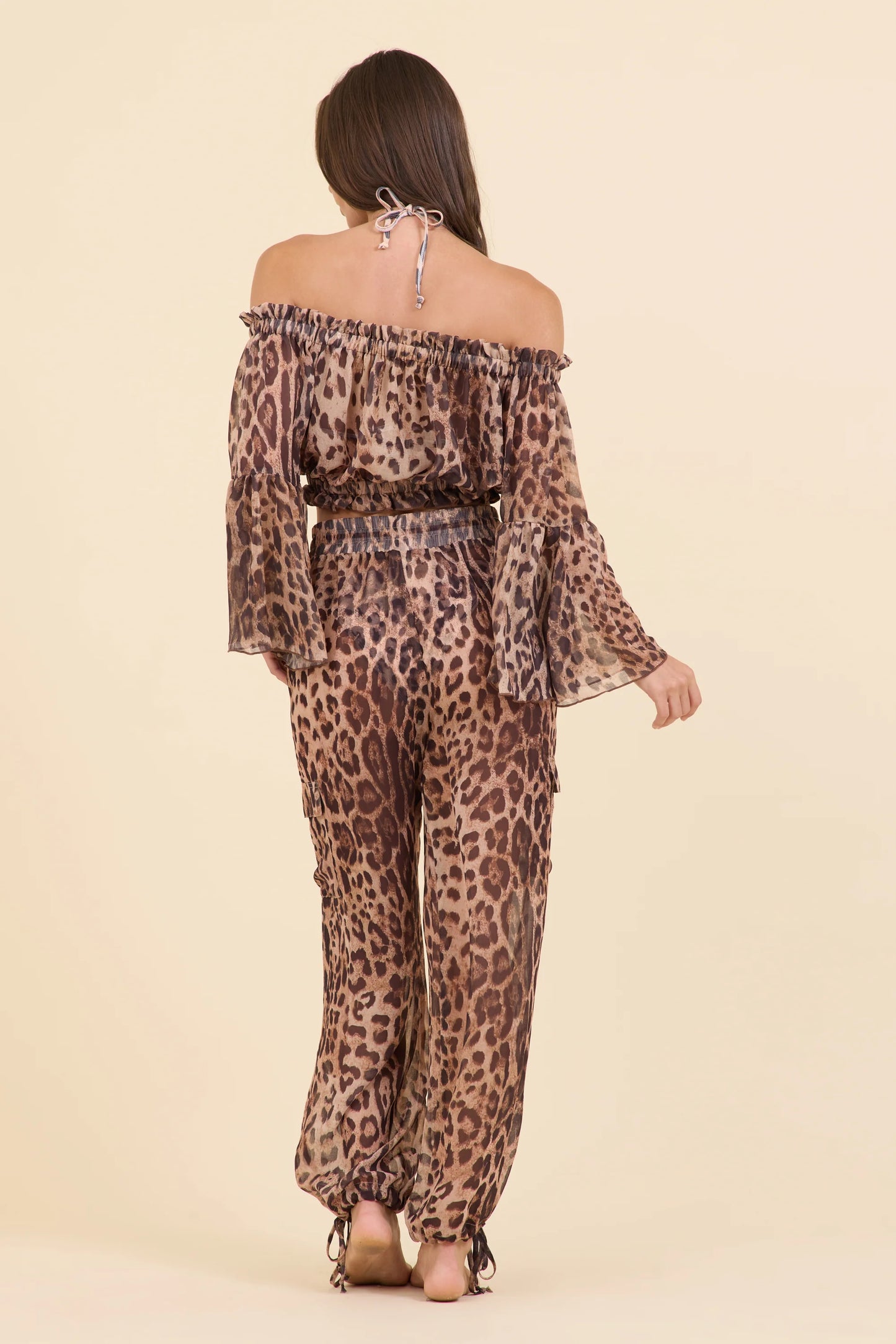 Wild Leopard Printed Chiffon Cargo Jogger A12980