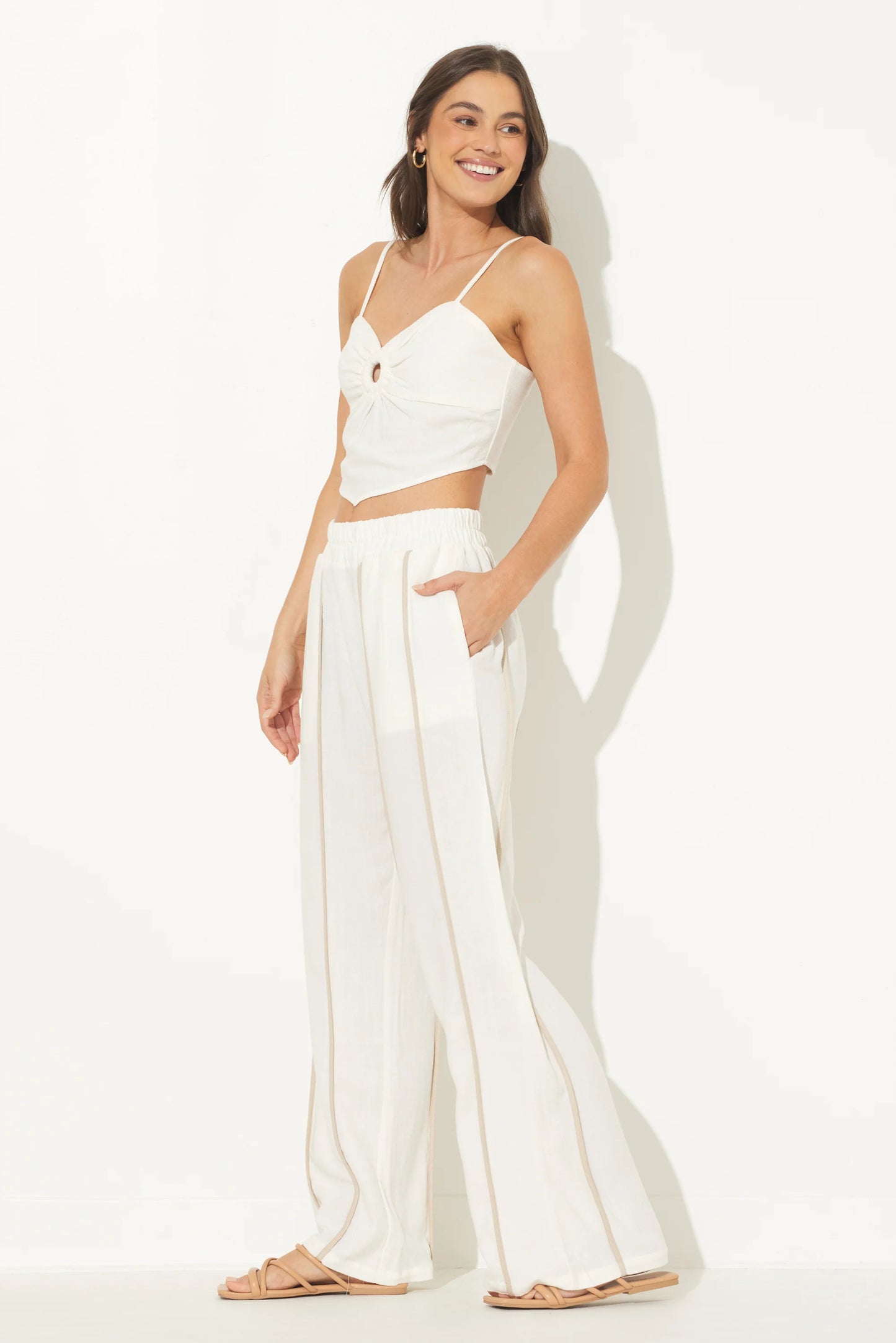 Viscose Linen Pant w/ Piping B12975