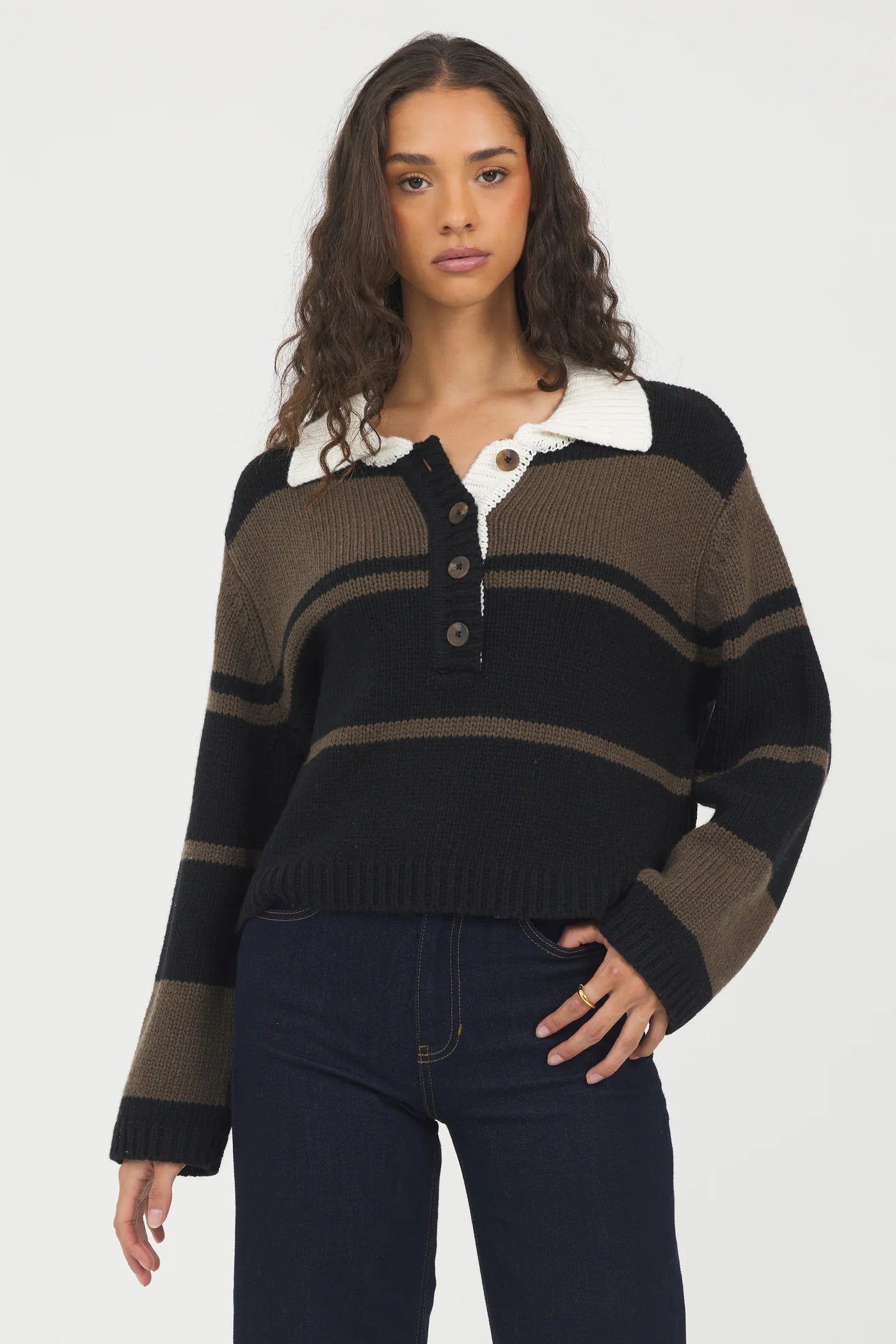 Woodland Stripe Collared Sweater CC13515