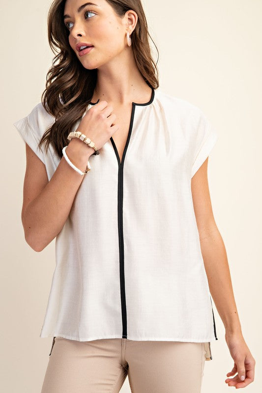 Contrast Piping Detailed Tunic Top TM1104