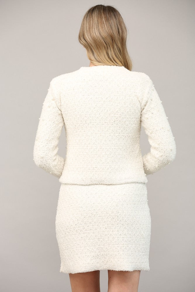 Pearl Embellished Two Front Pocket Sweater Jacket FW13105