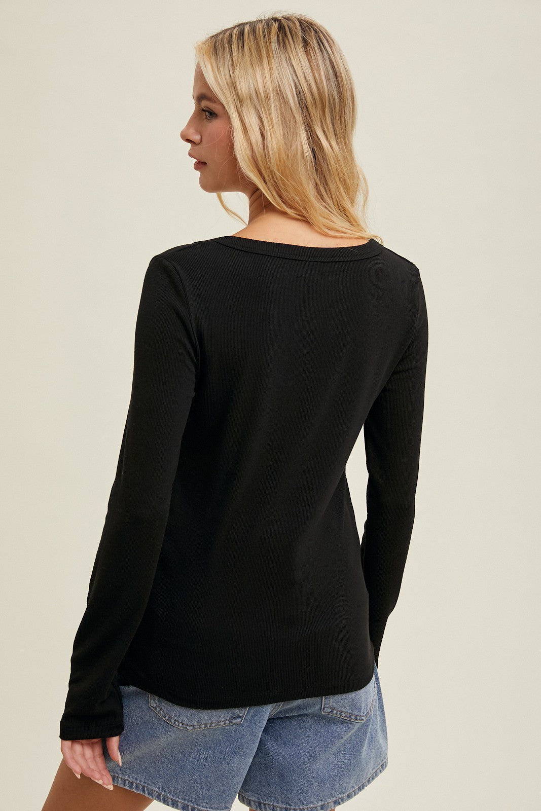 Scoop Neck Fitted Ribbed Knit Top WL24-9457