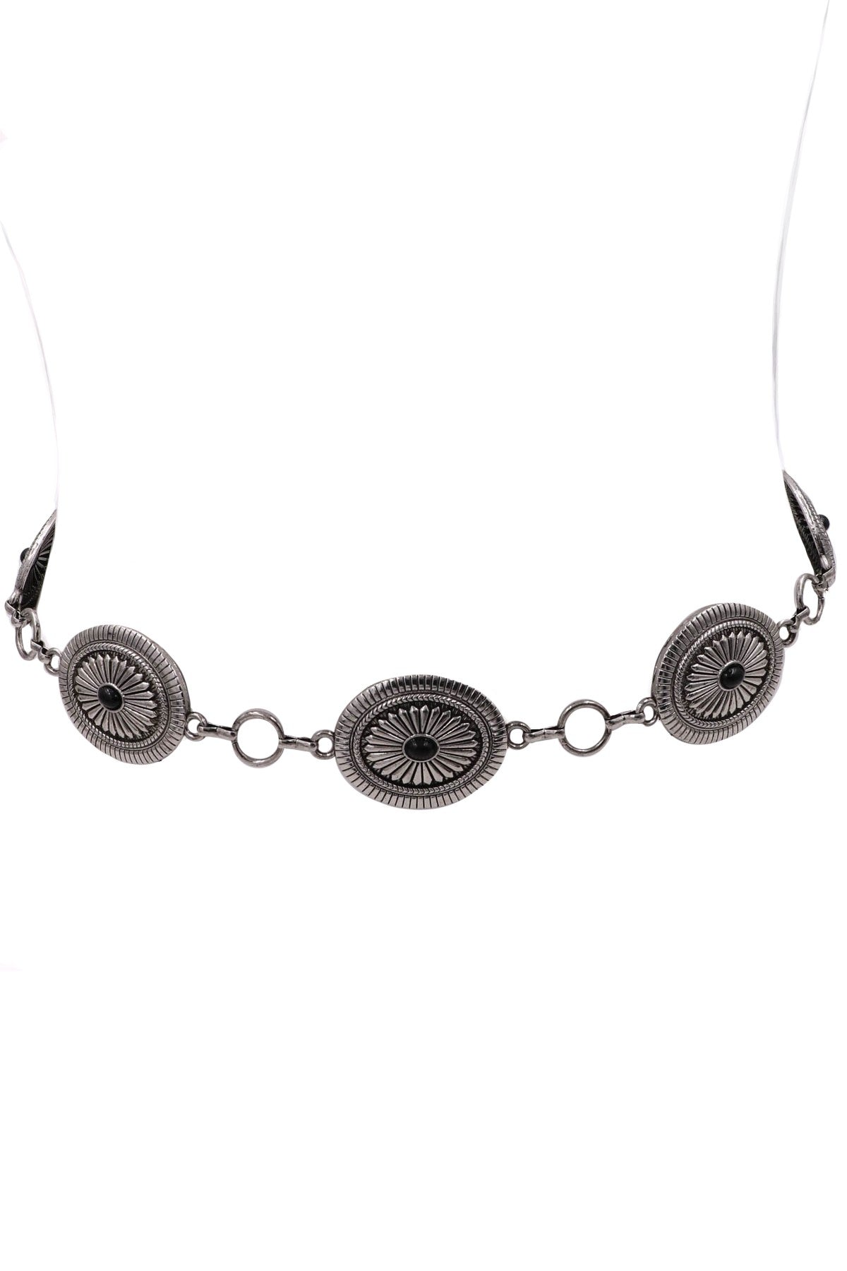 Metal Oval Beam Concho Stone Chain Belt 45740-BT
