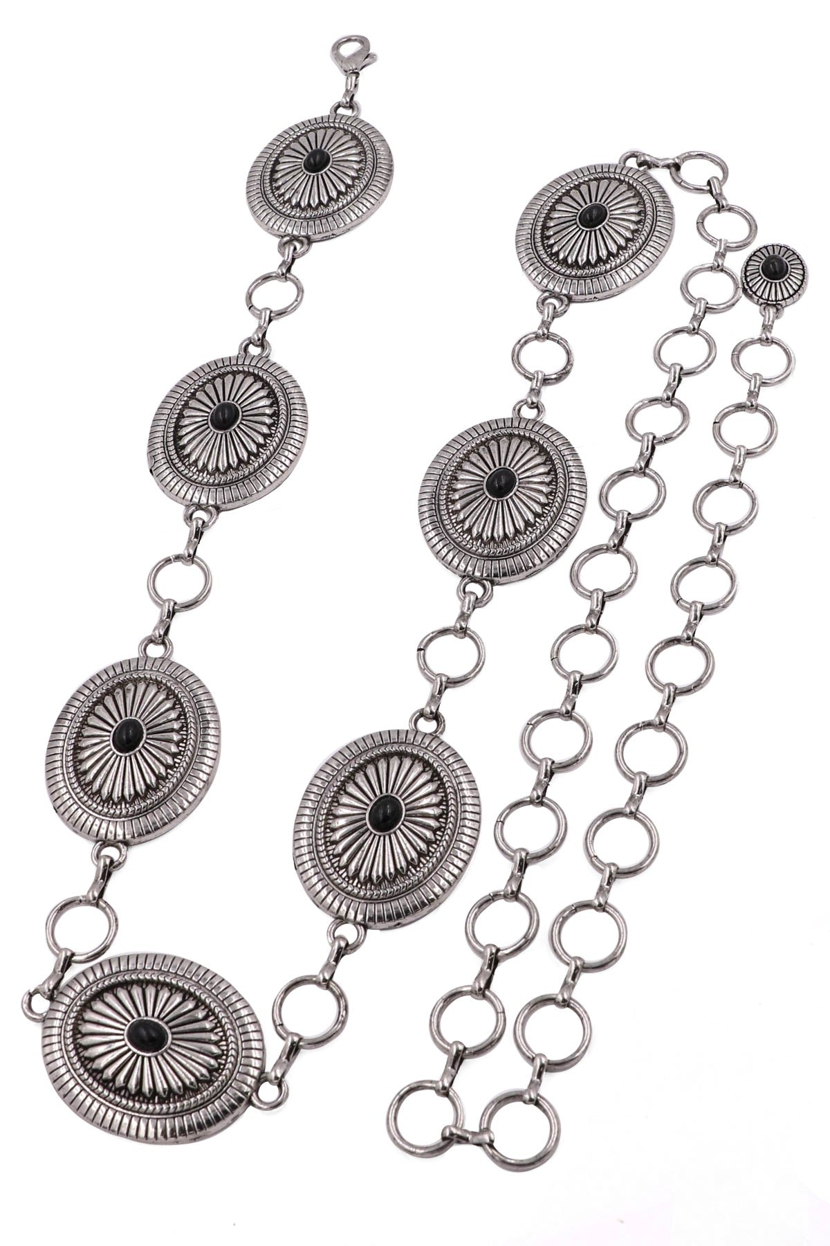 Metal Oval Beam Concho Stone Chain Belt 45740-BT