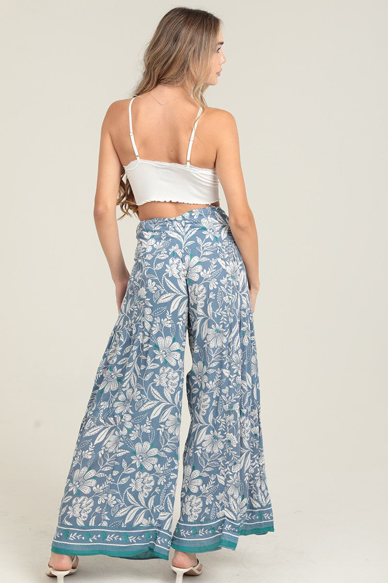 Printed Wide Leg Pants With Tie Waist 25S89-A914