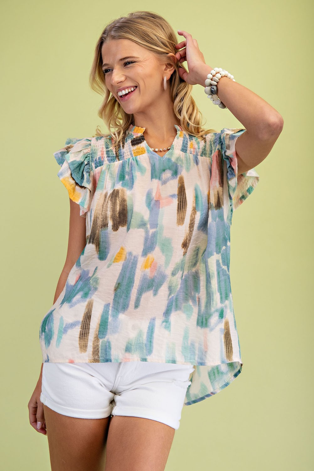 Abstract Watercolor Print Blouse TG2111