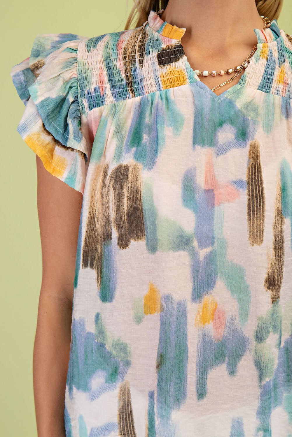 Abstract Watercolor Print Blouse TG2111