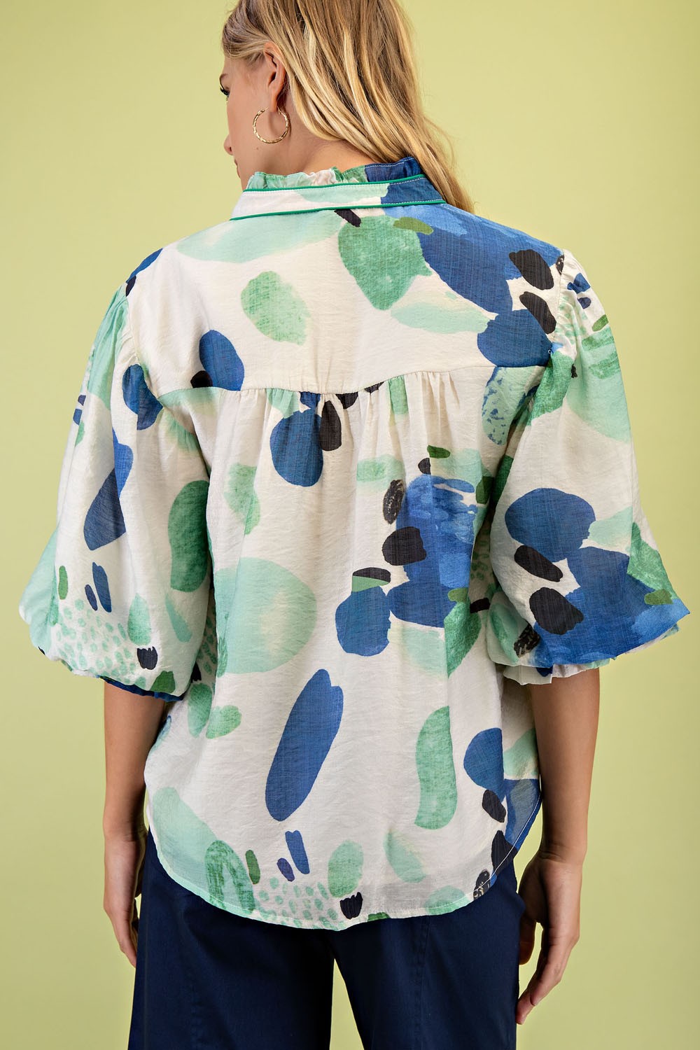 Printed Blouse With Gathered Balloon Sleeves TG2141