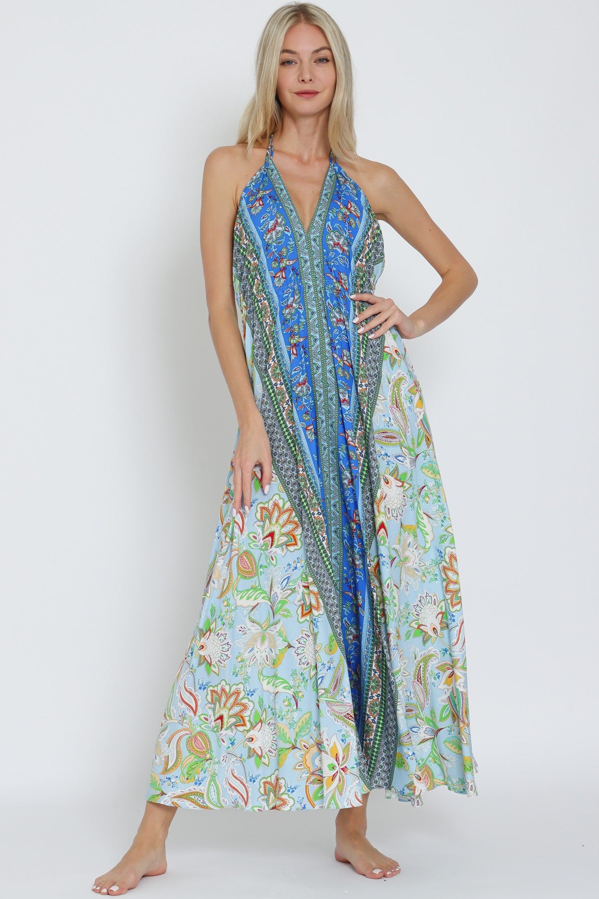 Halter Tie Back Midi Dress DA31244H White Lotus Boutique Halter Tie Back Midi Dress DA31244H White Lotus Boutique