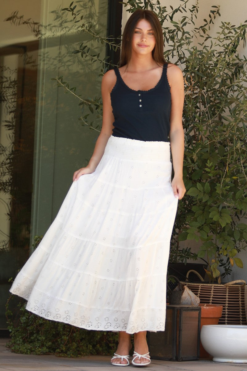 Eyelet Embroidered Tiered Maxi Skirt 26P57-EM34