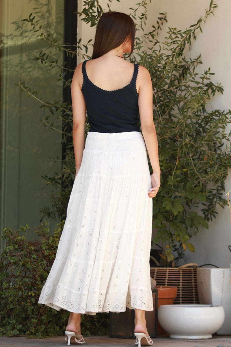 Eyelet Embroidered Tiered Maxi Skirt 26P57-EM34
