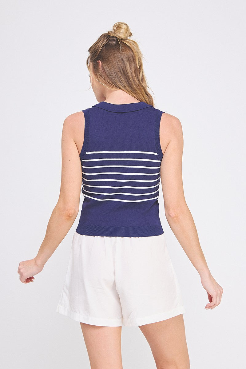 Striped Knit Polo Tank ATS9134