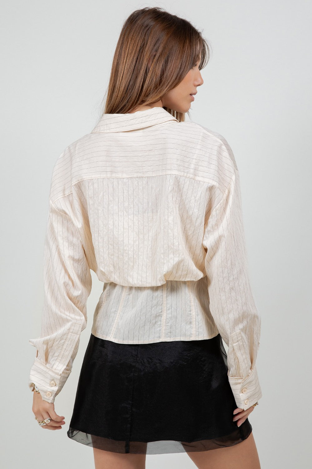 Mini Pinstripe Double Inner Corset Layered Shirt T13091-WC