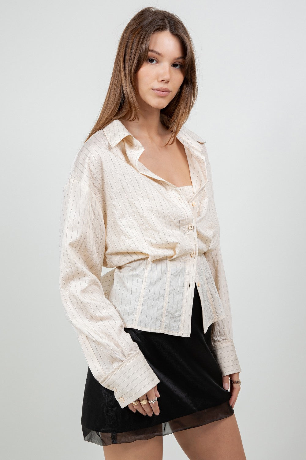 Mini Pinstripe Double Inner Corset Layered Shirt T13091-WC