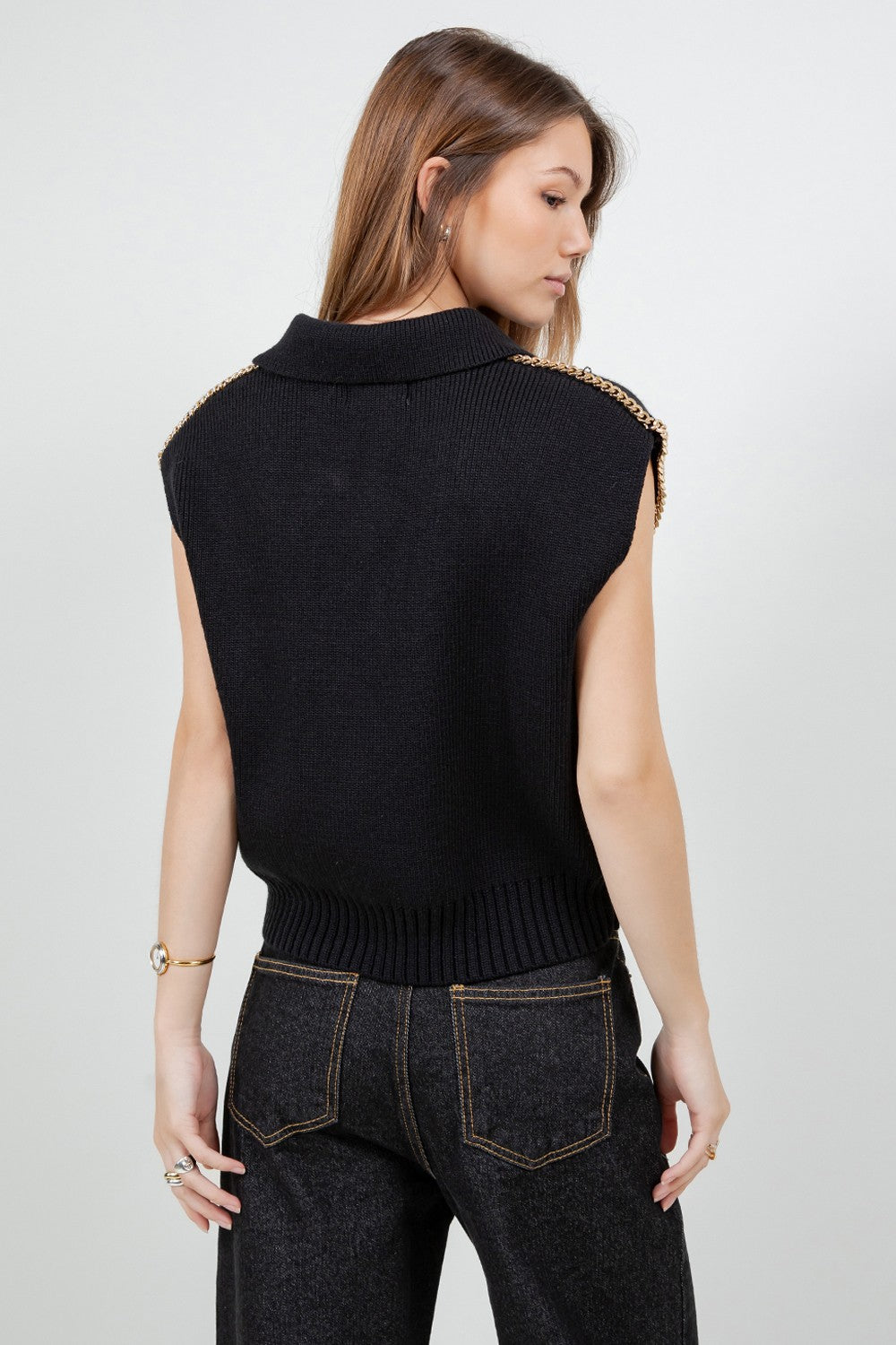 Knitted Sweater Vest W Metal Chain Accents T13471-WC