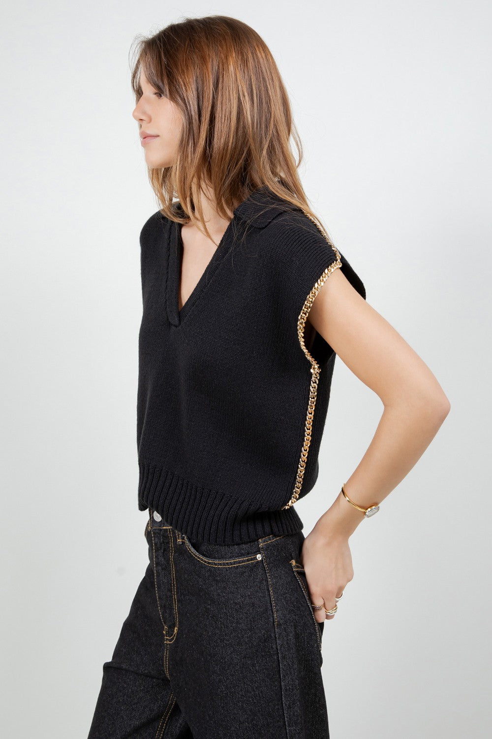Knitted Sweater Vest W Metal Chain Accents T13471-WC