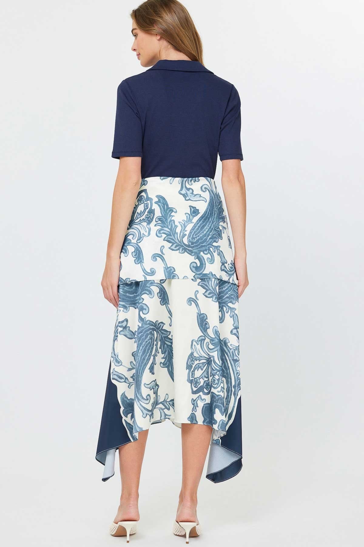 Polo Knit Top Midi Dress W/faux Sleeve Tie 2590189