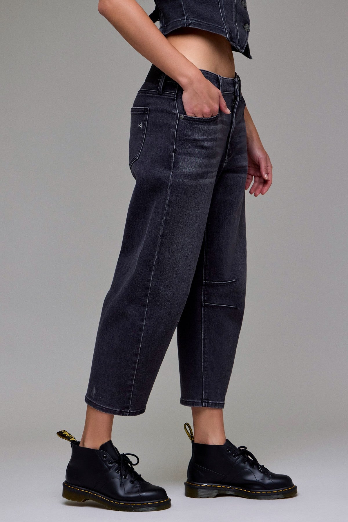 Medium Grey Stretch Cropped Barrel Jean HD9515BAC-MG