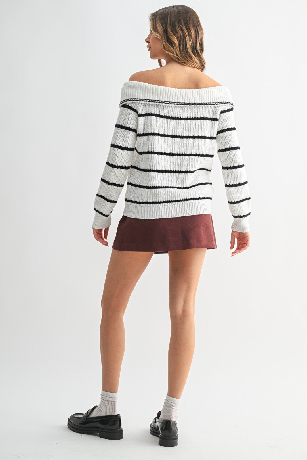 Striped Off-the-shoulder Sweater WL25-10927