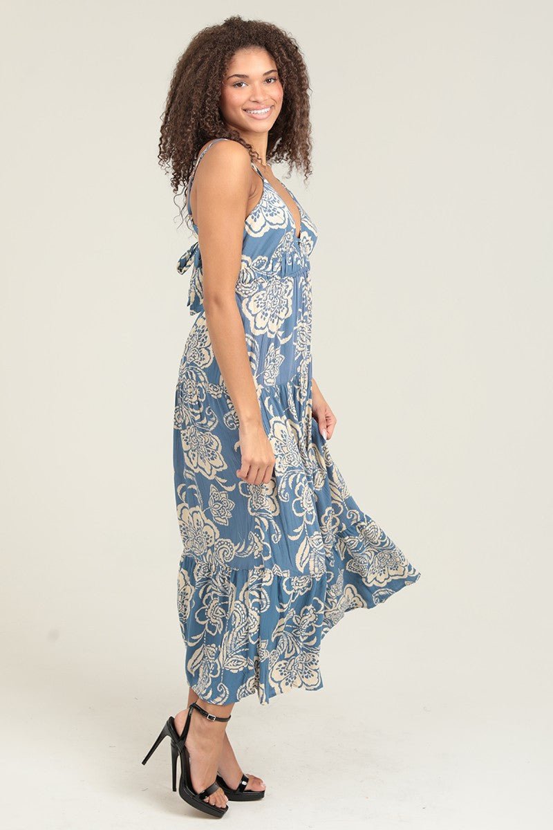 Floral Print Keyhole Peek A Boo Tiered Maxi Dress F4F72-A888