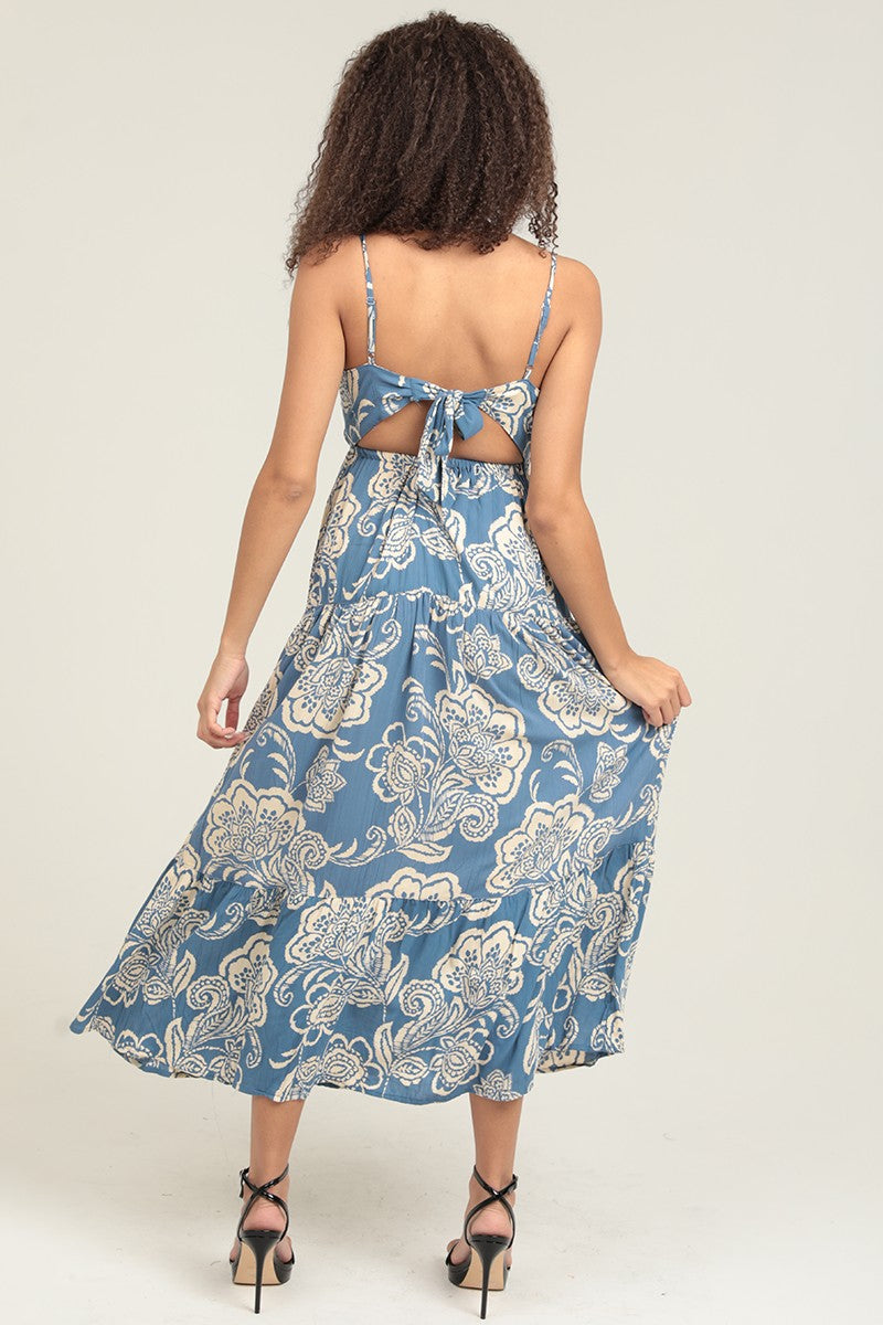 Floral Print Keyhole Peek A Boo Tiered Maxi Dress F4F72-A888