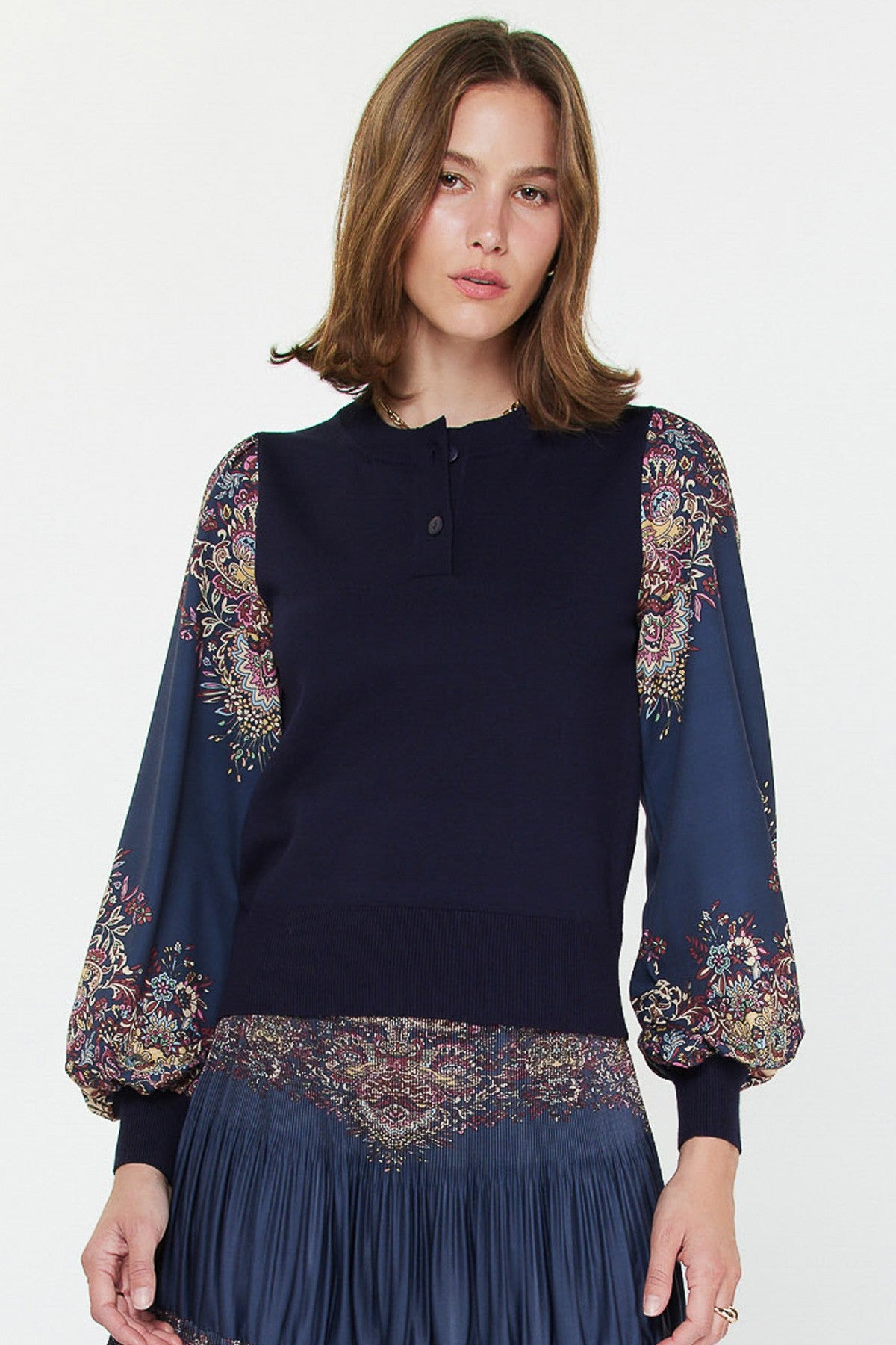 Paisley Printed Woven Combo Sweater 2530376