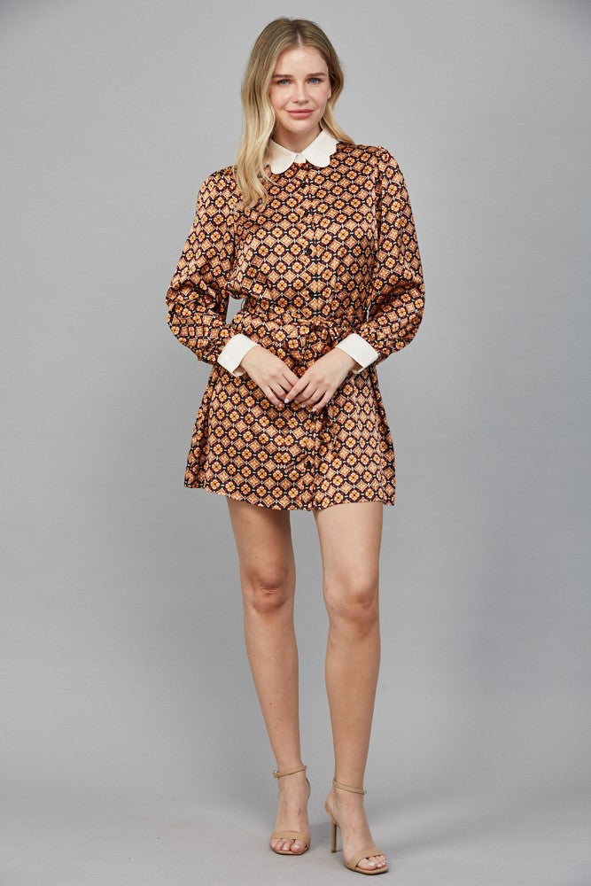 Scallop Collar Mini Dress With Self Waist Sash FD32333