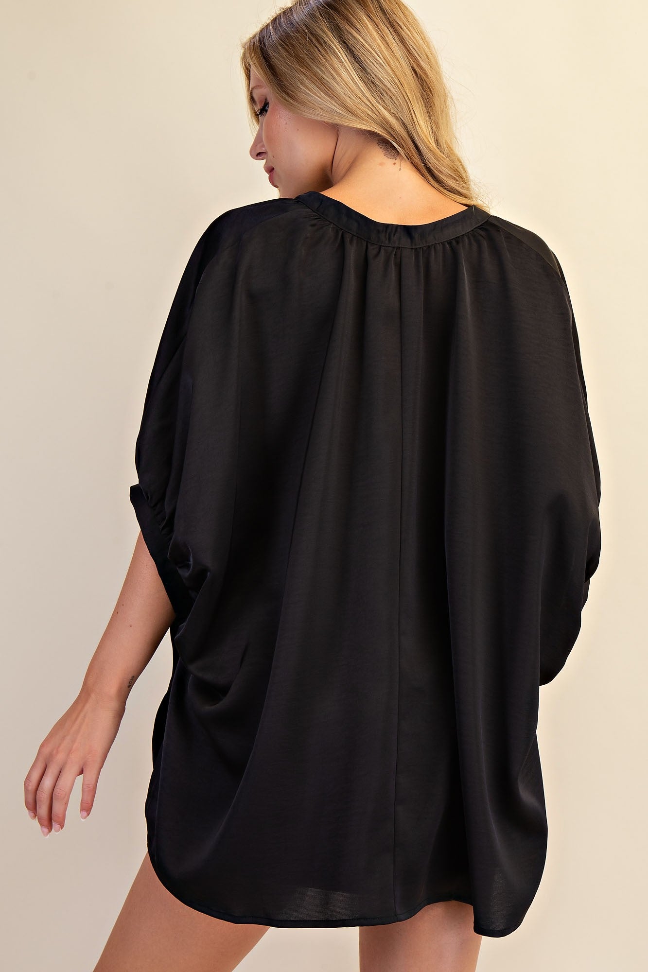 V-neck Placket Oversized Satin Top GT9352