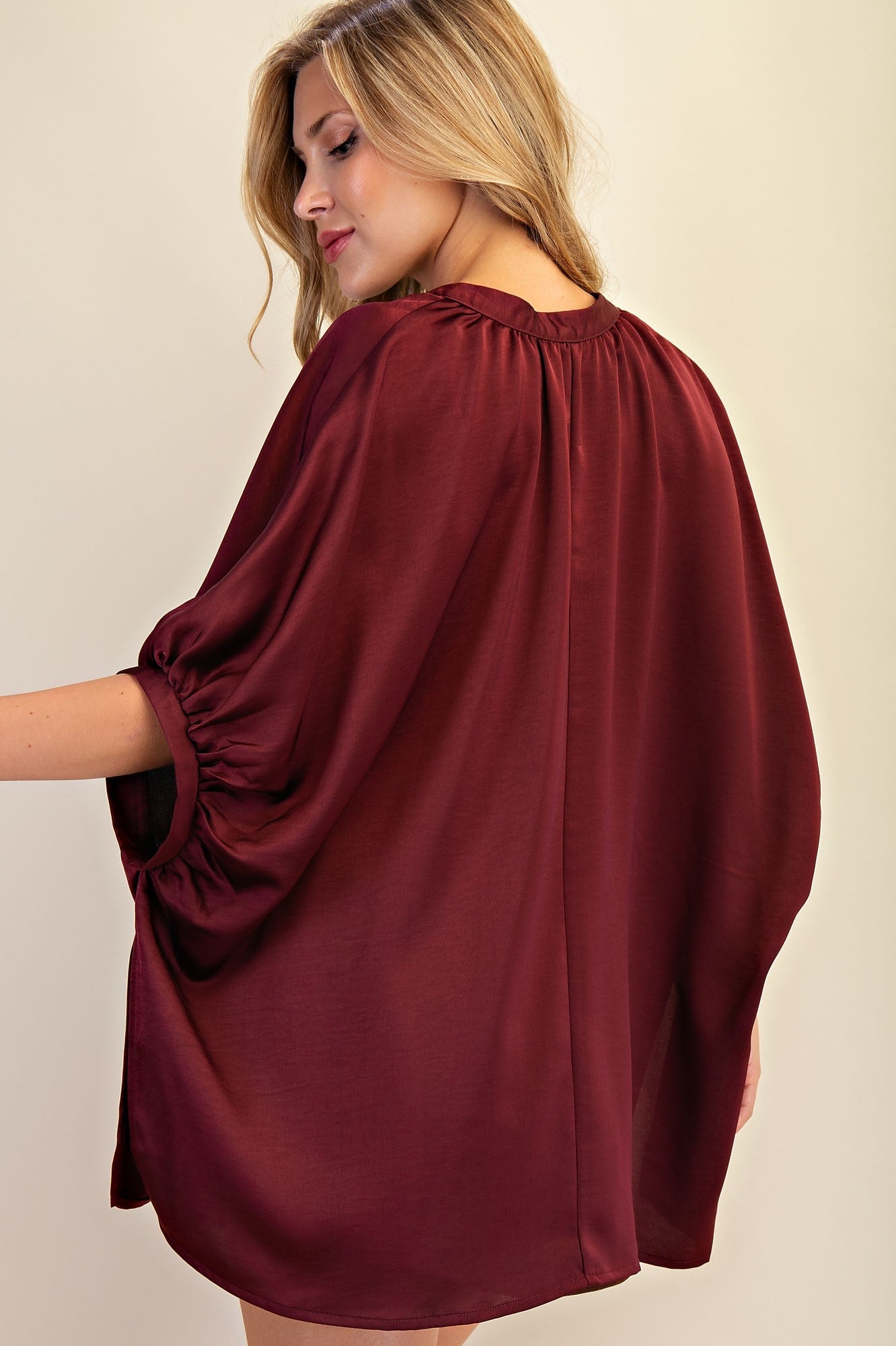 V-neck Placket Oversized Satin Top GT9352