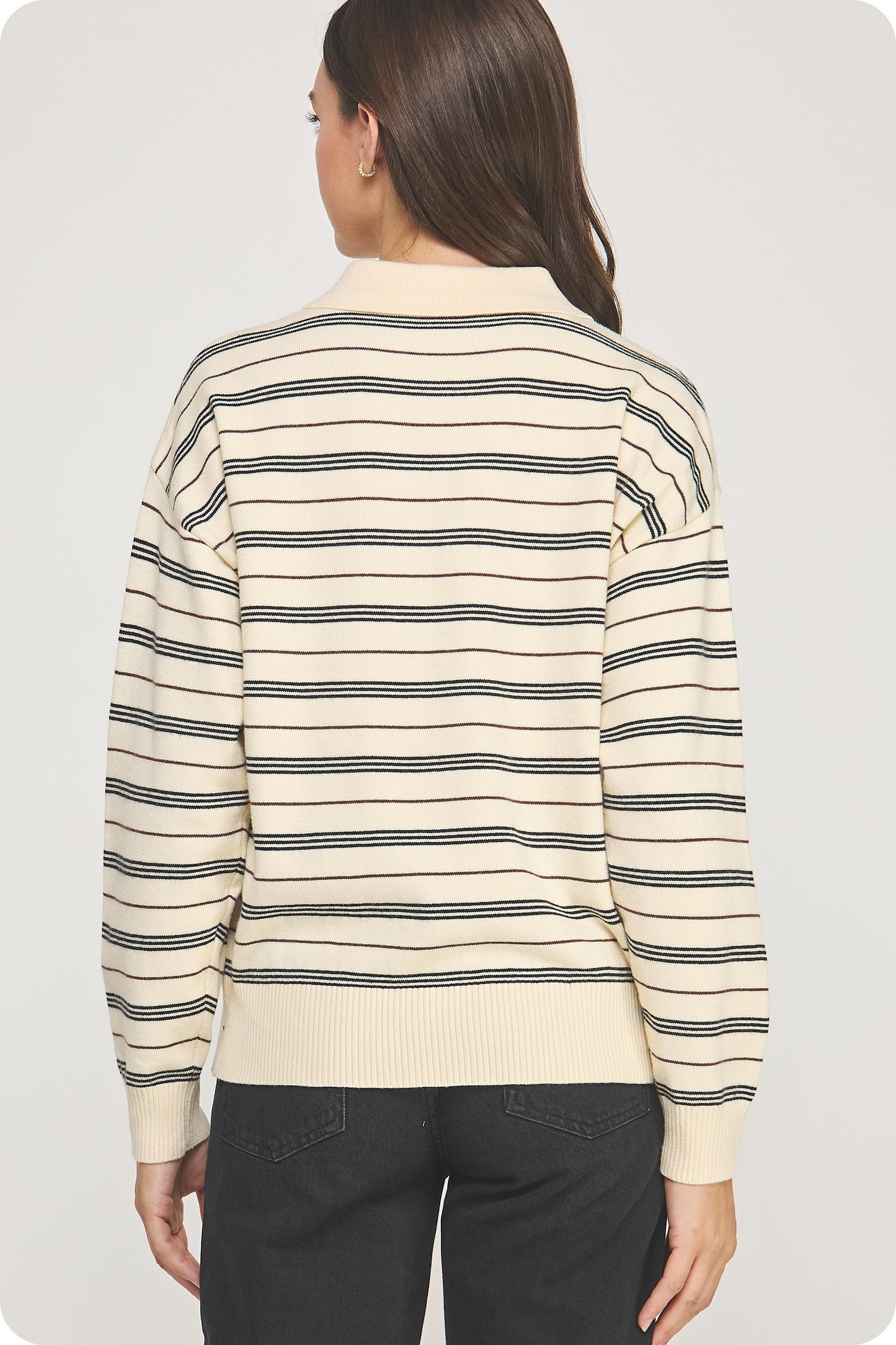 Striped Collared Knit Polo Top TK-40243-H