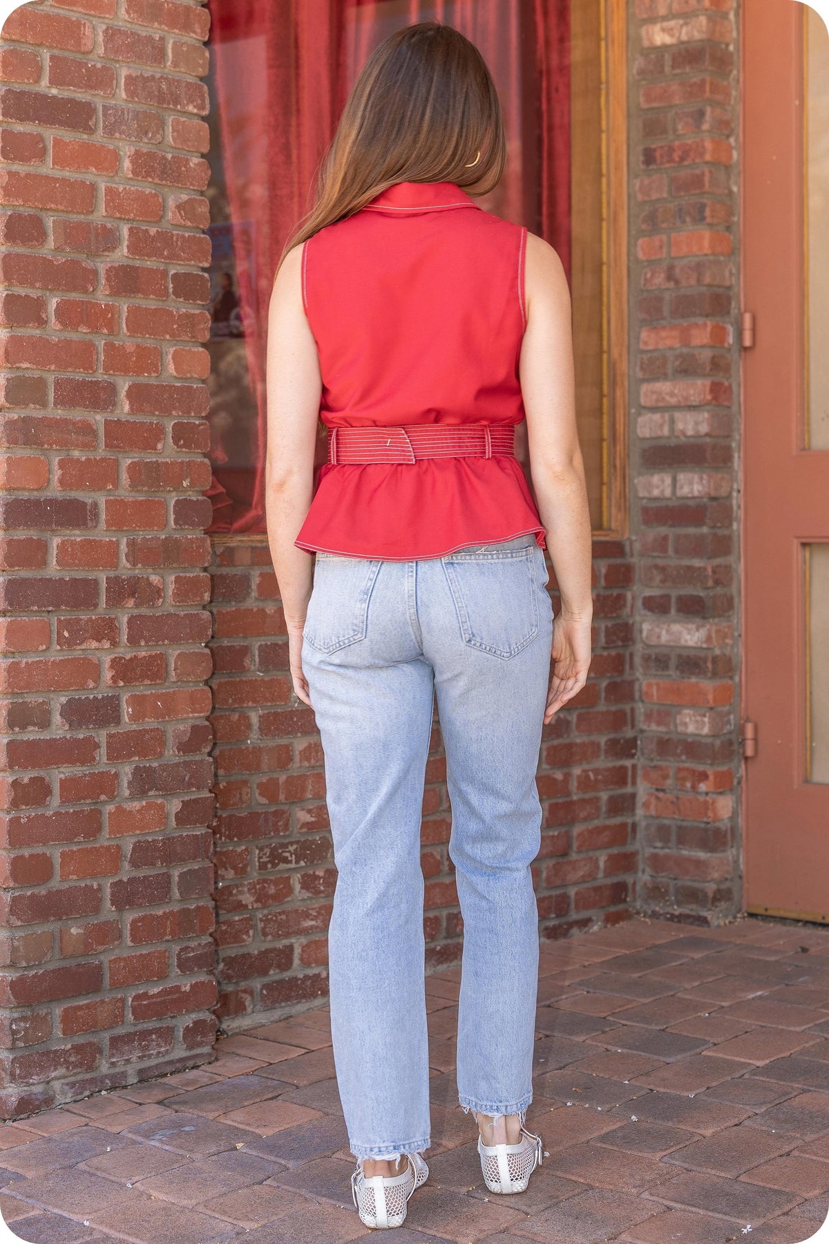 Sleeveless Belted Peplum Blouse T-50920-JK-1