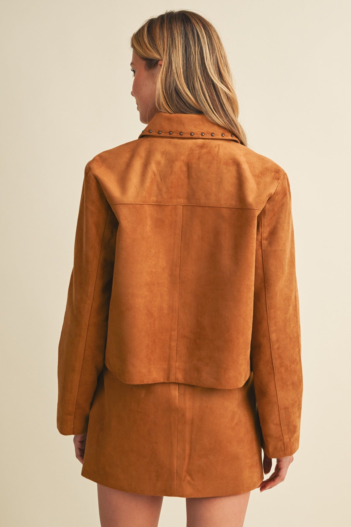 Metallic Stud Faux Suede Jacket S26763