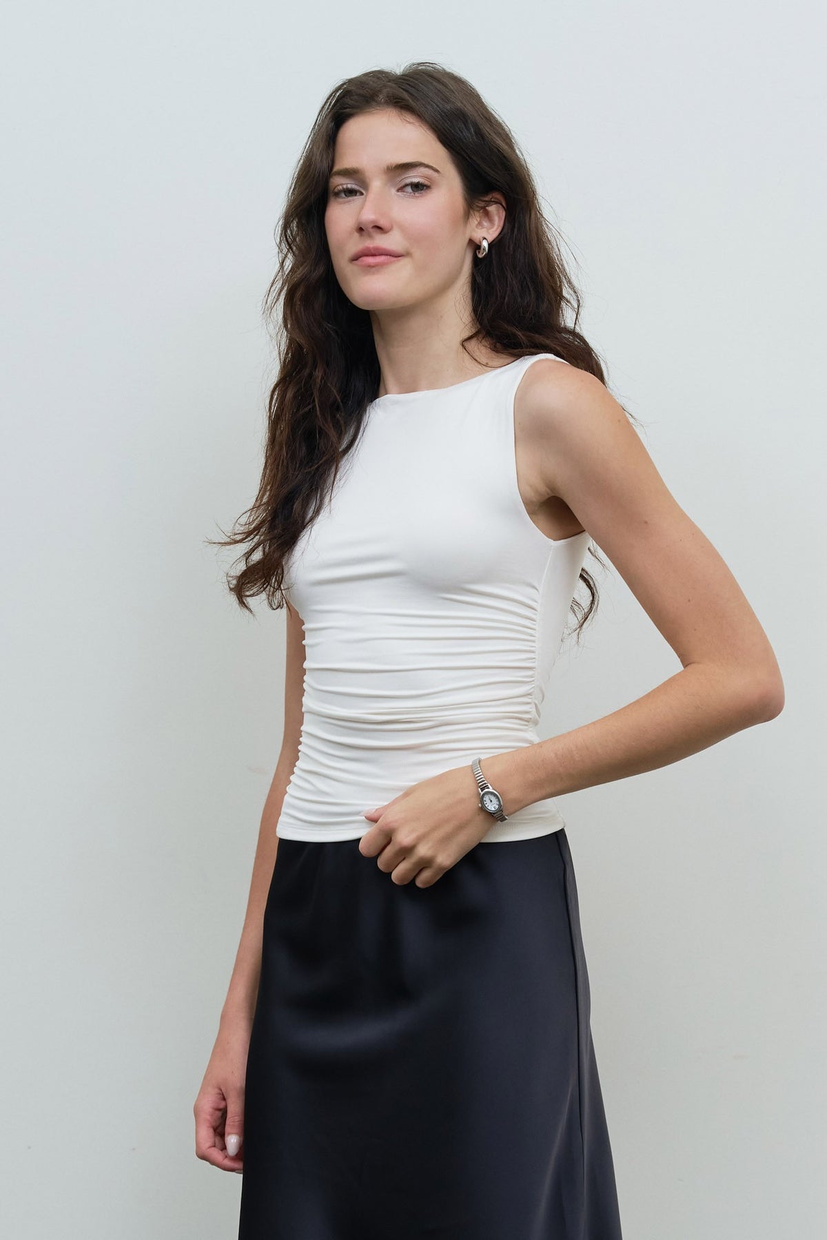 Boat Neck Ruched Knit Top TW2164