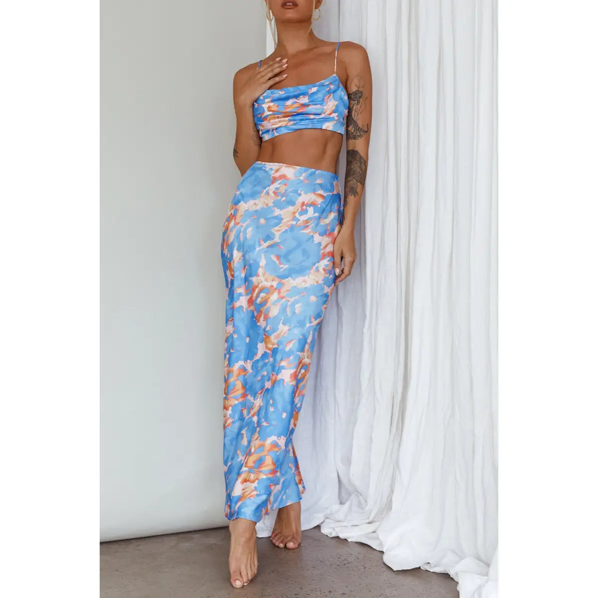 Abstract Crop Top and Skirt Set 27595DS51