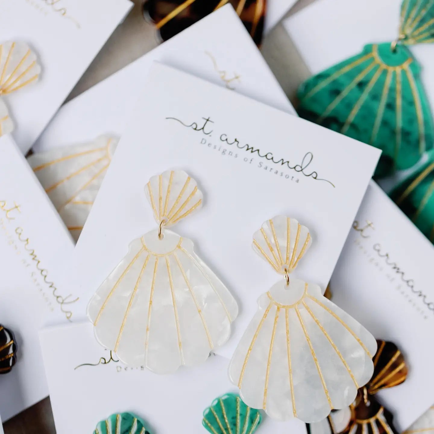 White Tortoise Statement Shell Earrings SAD182