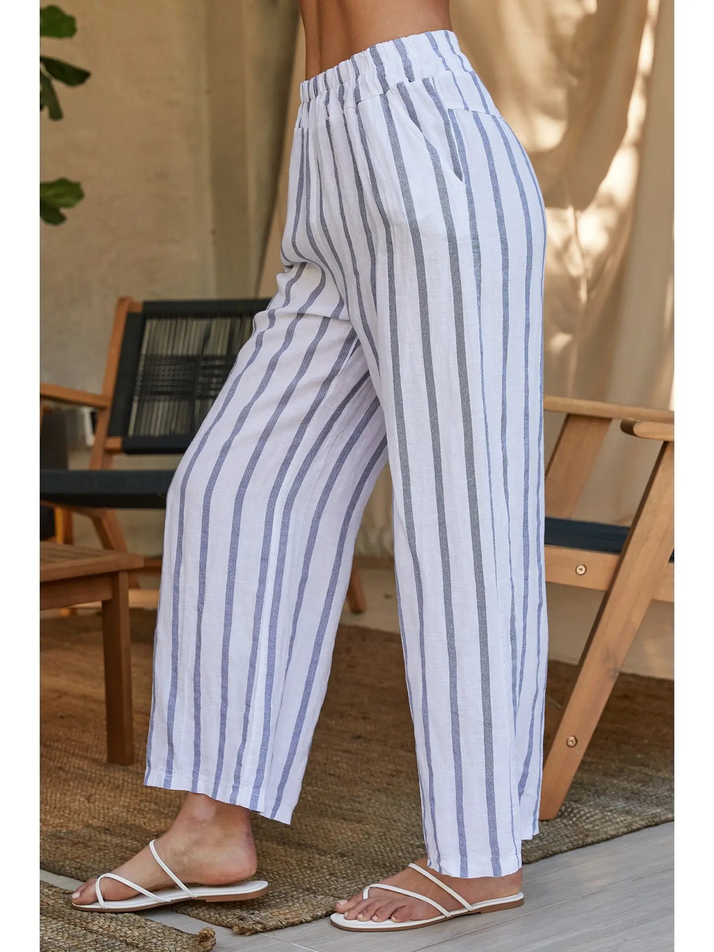 Linen Striped Wide Leg Pant 20061/154210