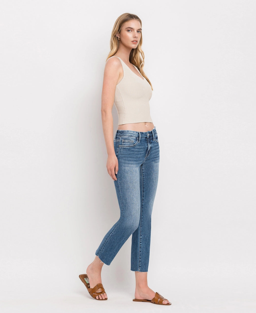 Mid Rise Crop Slim Straight Jeans V2213N