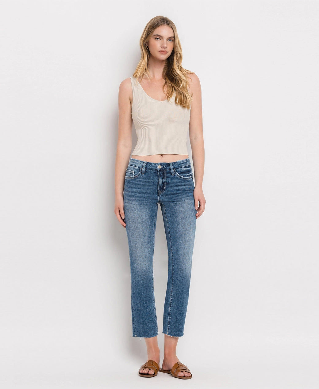 Mid Rise Crop Slim Straight Jeans V2213N