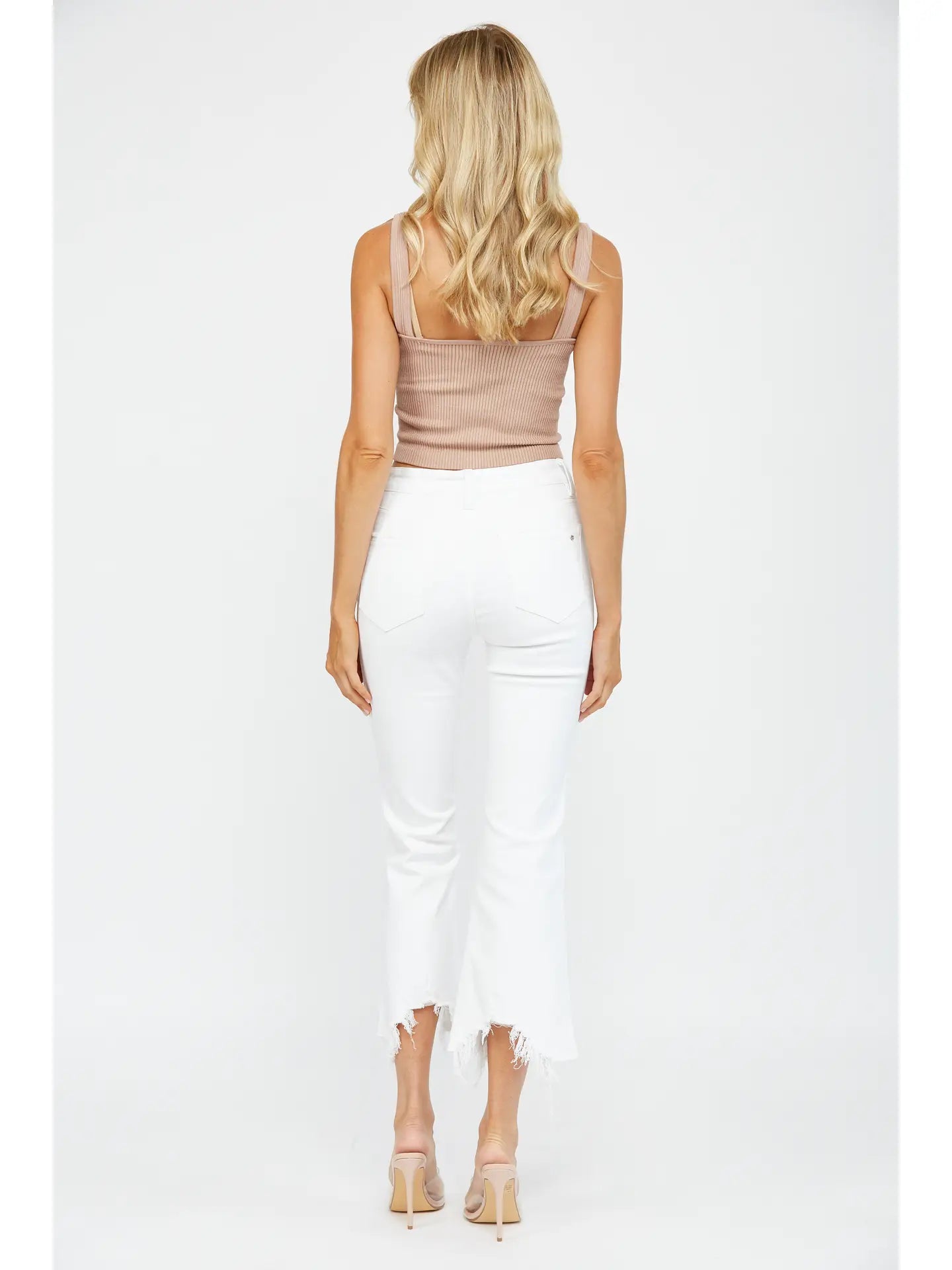 High Rise Crop Flare with Uneven Hem MDP-F562WH