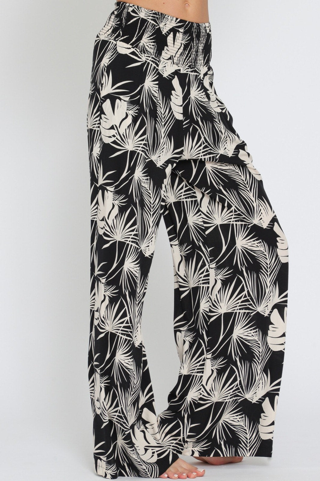 Elastic Smocked Waistband Long Pants RA93046H