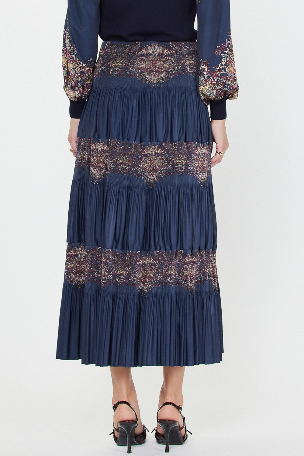 Paisley Print Pleated Midi Skirt 2450122-1