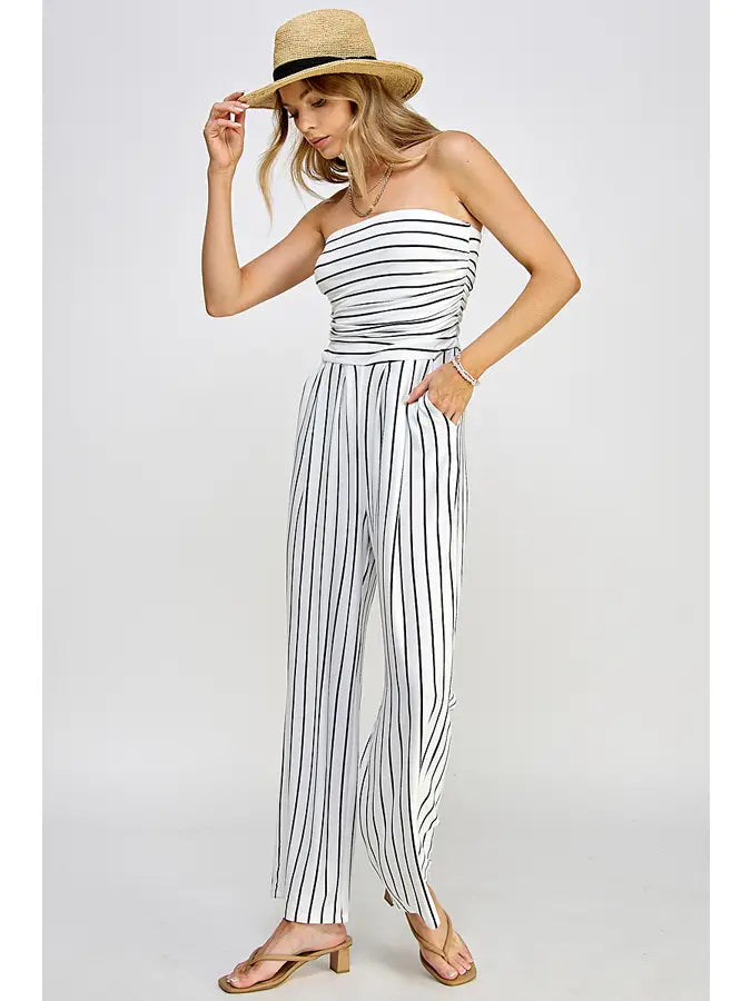 Tube Top With Shirring Palazzo Romper JR16435F