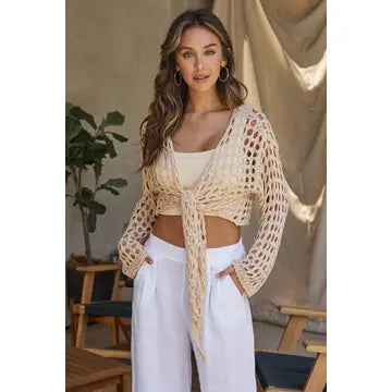 Solid Knit Tie Front Top 72538/800808
